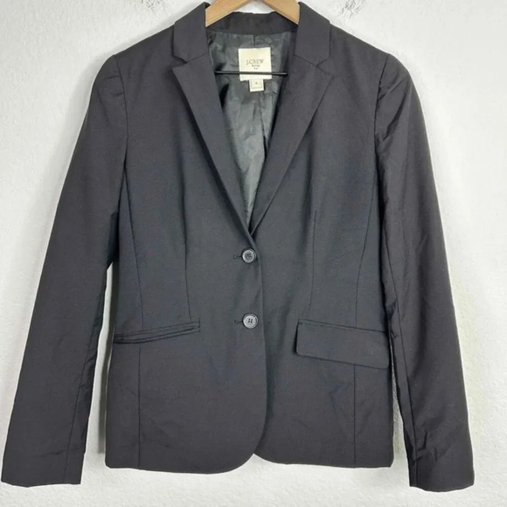 J.Crew Blazer Women's Size 4 Black Two Button Notched Lapel Career Office Jacket